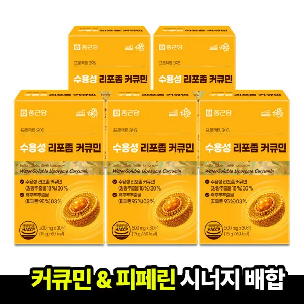 종근당 프로젝트 365 수용성 리포좀 커큐민 500mg 30정 5박스 피페린 강황 폴리페놀