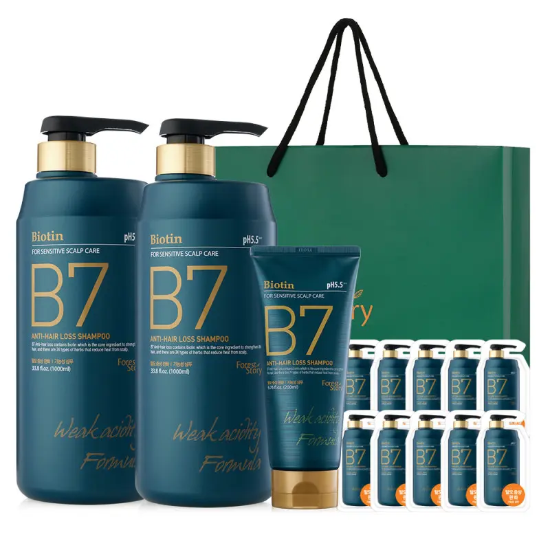 B7 약산성 탈모 샴푸 선물세트 1000ml+1000ml+200ml+10매+(쇼핑백or핸드크림)