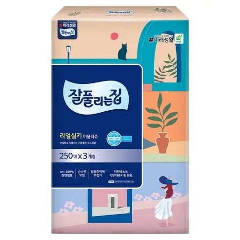 잘풀리는집 리얼실키 천연펄프 미용티슈 2겹, 250매입, 3개
