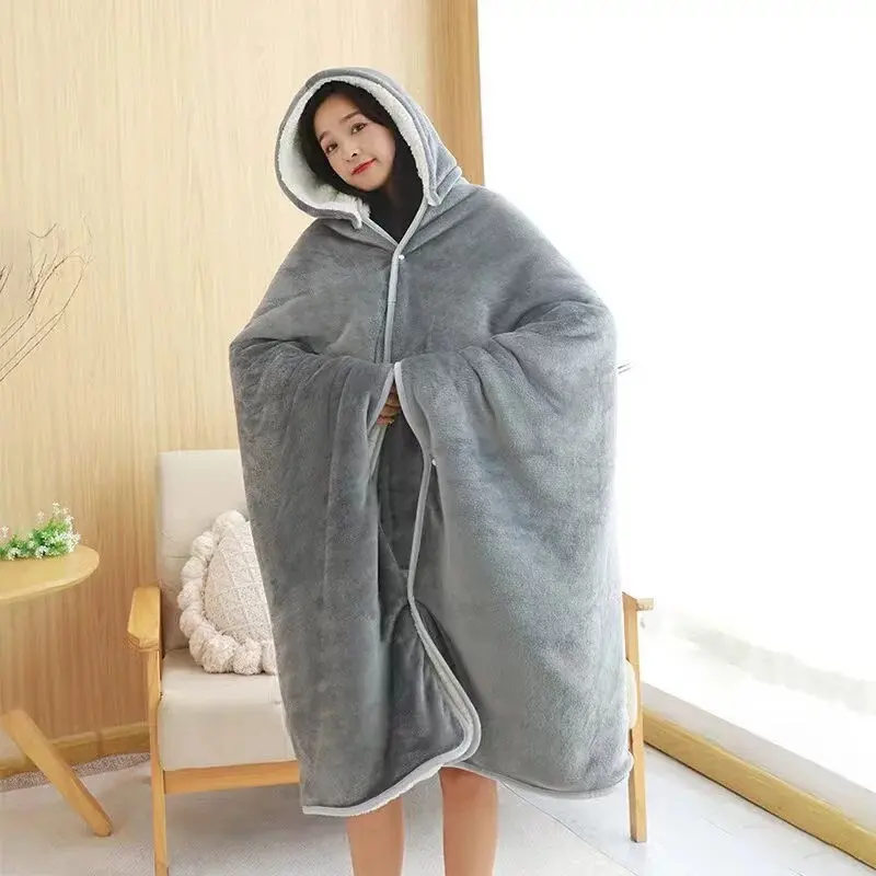 극세사 후드담요 똑딱이 입는담요 양면 캠핑담요