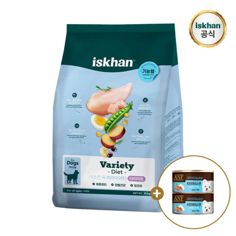 우리와 이즈칸 독 버라이어티 다이어트 15kg+(증정)캔 치킨라이스 95g x2