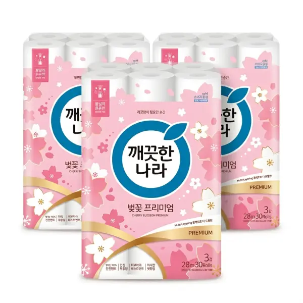 깨끗한나라 벚꽃 프리미엄 28m 30롤 3팩