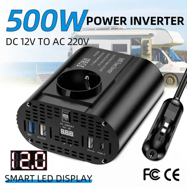 호환 400W/500W/1500W 차량용 인버터 DC 12V에서 AC 220V 변환기 3USB 2.0 및 1USB QC3.0 유럽 표준 소켓