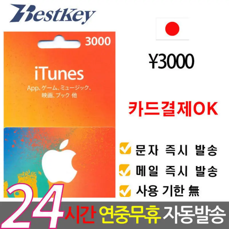 일본 앱스토어 아이튠즈 기프트카드 3000엔 카드결제OK