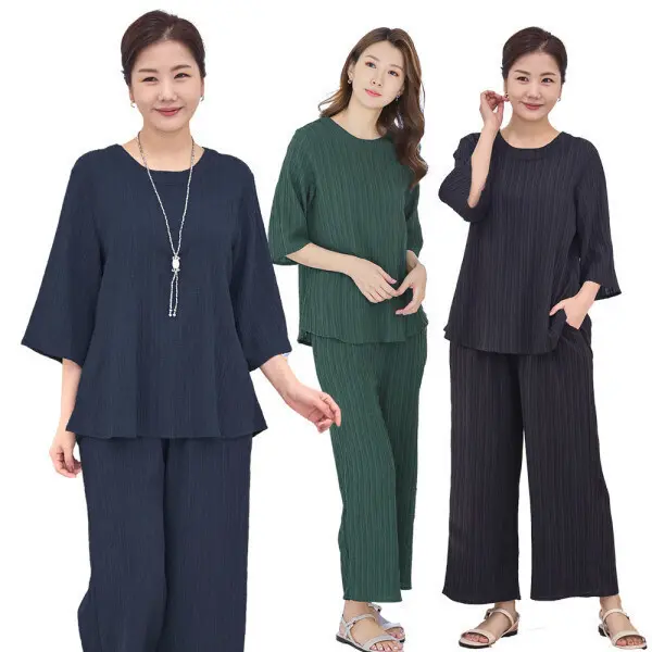 이브바바 여성 여름 인견 루즈핏 7부 상하 플리츠세트 중년 엄마옷 (쿠폰가 22,410원/무료)