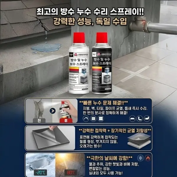 1+1 독일산 강력 방수 누수 보수 스프레이 초강력 방수 스프레이 방수 코팅제 만능 방수제 방수액 (쿠폰가 17,930원/무료)