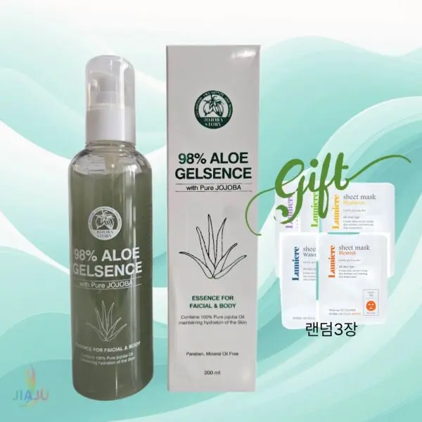 JIAJU 호호바스토리 98% 알로에겔 에센스 200ml+시트마스크3장 (쿠폰가 35,100원/무료)