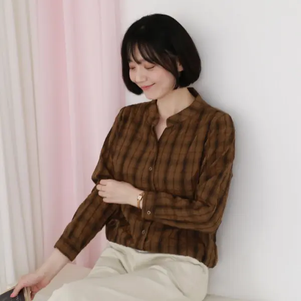 웬디즈갤러리 디엠 허리끈 체크 셔츠 KSH101