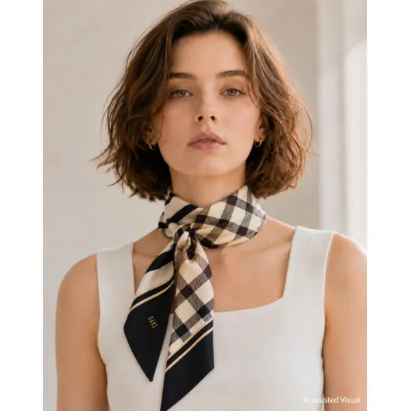26FW SILK100% 블랙 스트라이프 실크 스카프 DCSC6F987BK