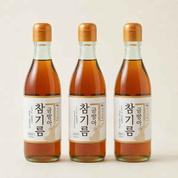 순수본가 통참깨 100% 참기름 350ml x 3개/ 1병 4633원 역대급초특가/ 1회착유 깨끗하고 고소한 참기름