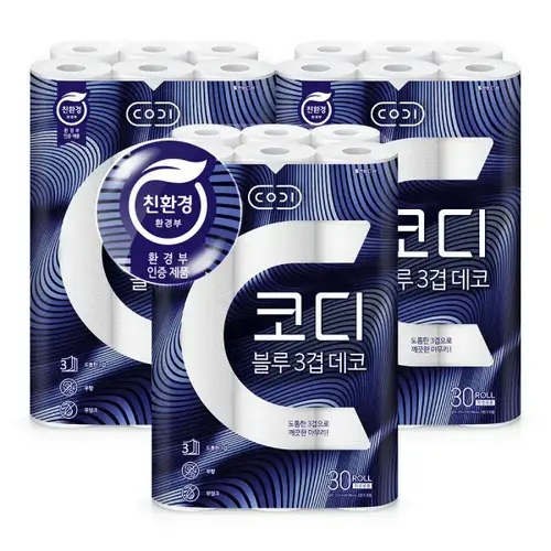 블루 3겹 데코 화장지 27m 30롤 3팩 휴지