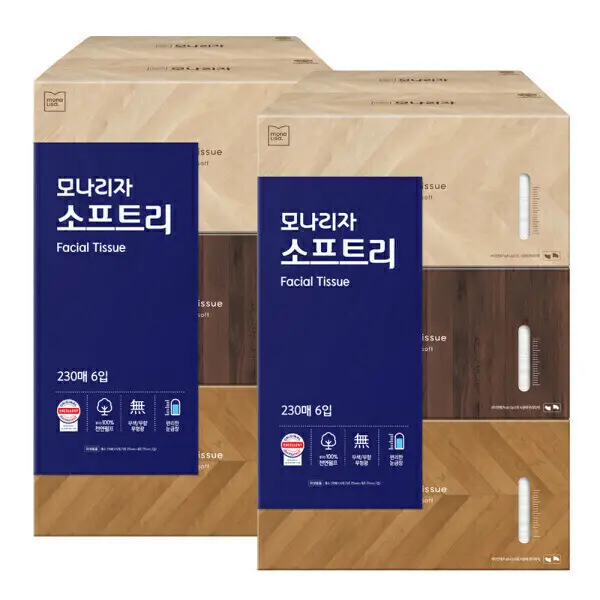 모나리자 소프트리 미용티슈 230매 6입 2개 총12개 눈금창 각티슈