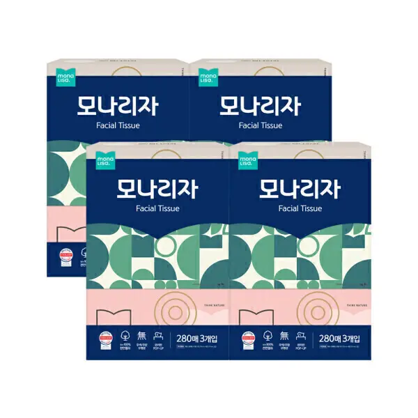 모나리자 미용티슈 280매 3입 4개 총12개 각티슈 휴지 피부저자극 테스트 최고등급