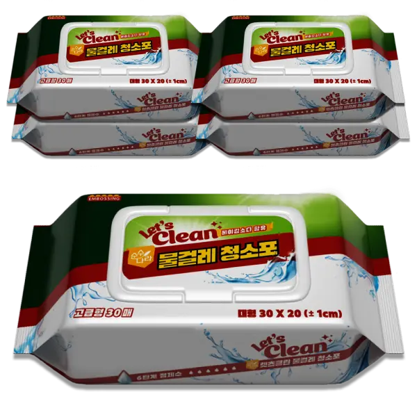 물걸레청소포 대형 5팩/총150매(팩당30매) 렛츠클린 고급형 베이킹소다