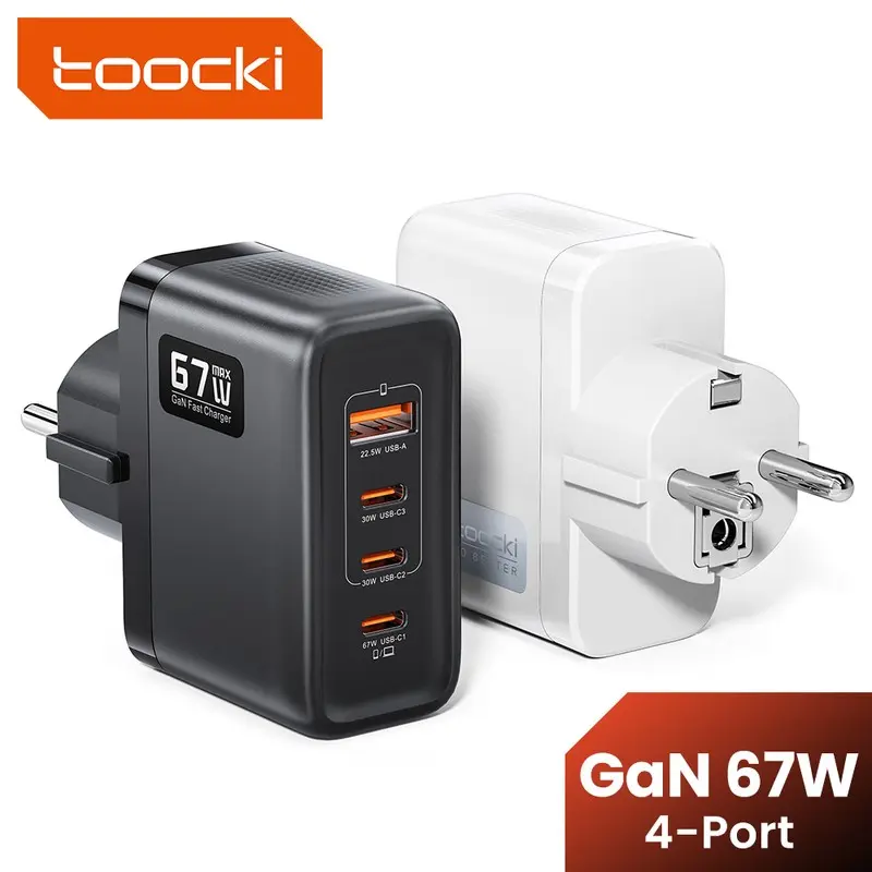 Toocki 67W GaN 접지형 USB C 휴대폰 충전기 어댑터 PPS PD SFC3.0 초고속 충전기 (삼성 S26, 버즈, 아이폰