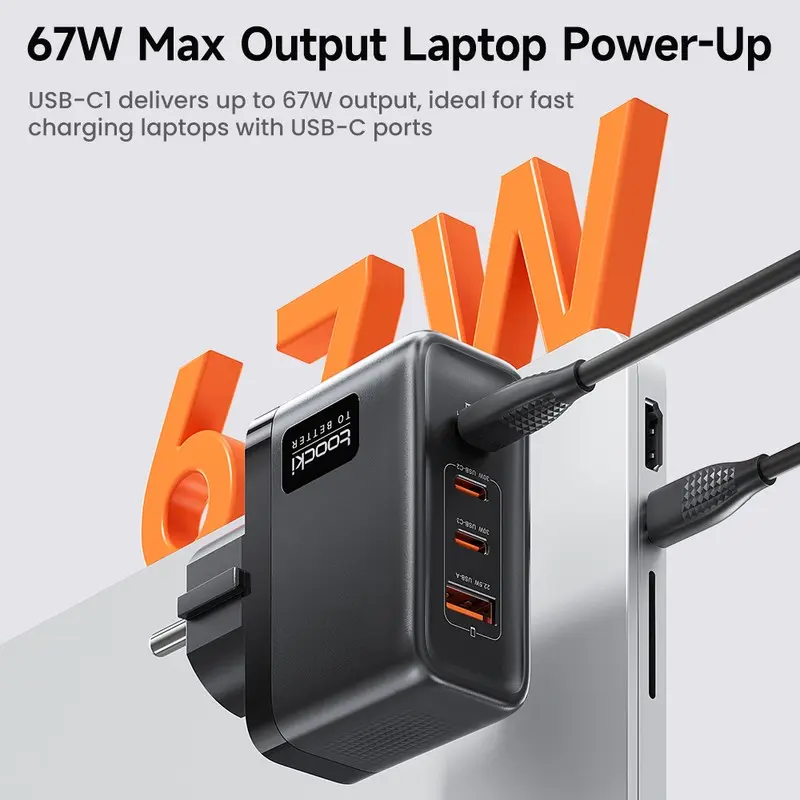 Toocki 67W GaN 접지형 USB C 휴대폰 충전기 어댑터 PPS PD SFC3.0 초고속 충전기 (삼성 S26, 버즈, 아이폰