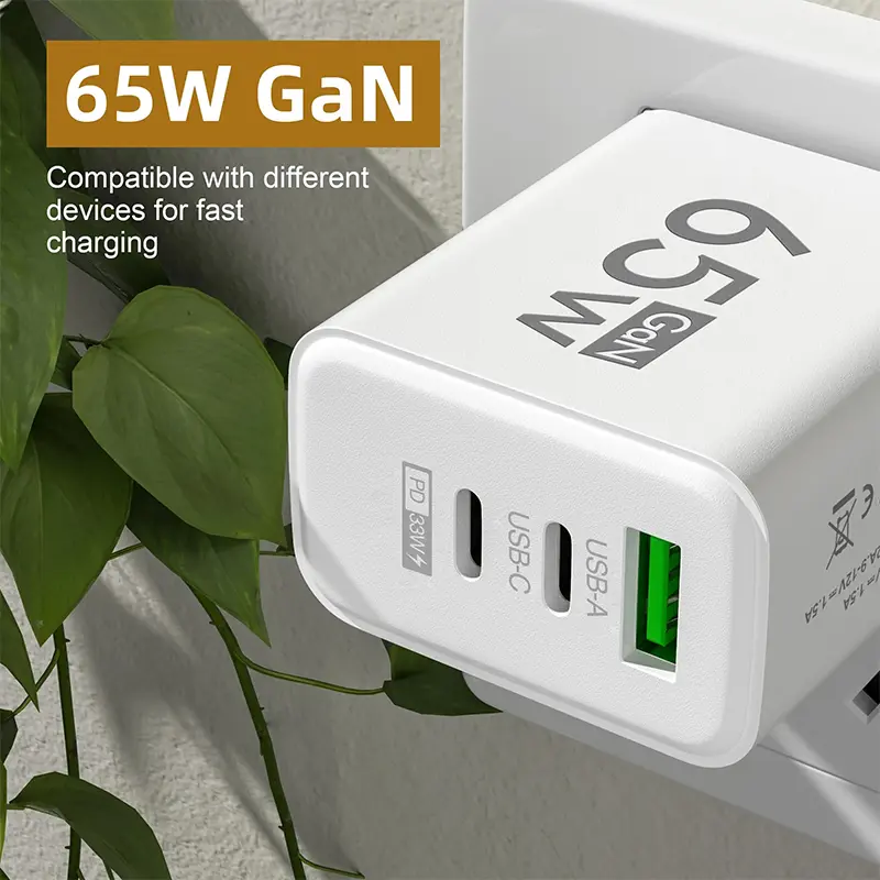 GaN 고속 충전 65W USB 유형 C 충전기 EU KR PD 3.0 iPhone 15 용 전화 어댑터 용 빠른 충전 벽 Xiaomi