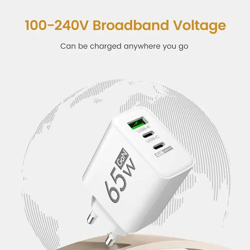 GaN 고속 충전 65W USB 유형 C 충전기 EU KR PD 3.0 iPhone 15 용 전화 어댑터 용 빠른 충전 벽 Xiaomi