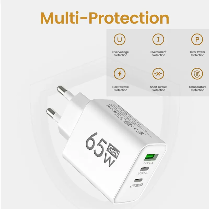 GaN 고속 충전 65W USB 유형 C 충전기 EU KR PD 3.0 iPhone 15 용 전화 어댑터 용 빠른 충전 벽 Xiaomi