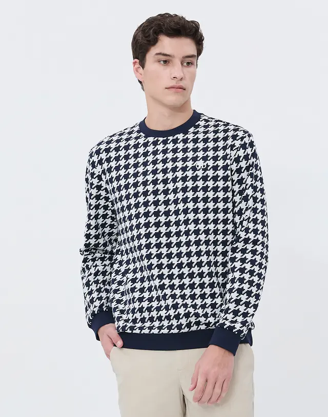 남성 다크네이비 체크 패턴 긴팔티셔츠 WPTS4A221N3