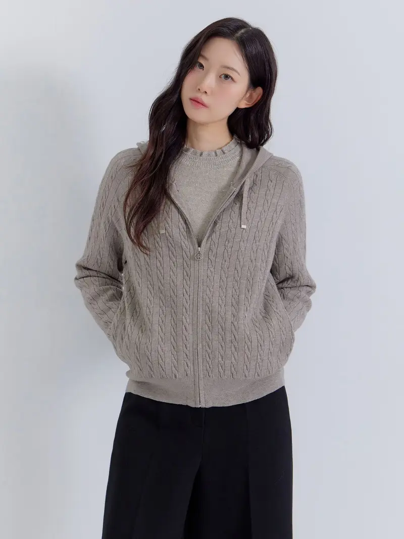 (3컬러) 꽈배기 후드 집업 가디건 LCKTPA22