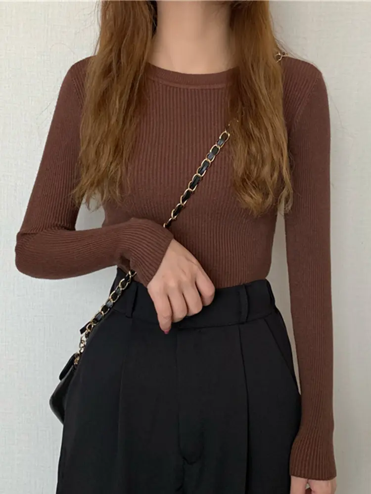 2026 신상 여성 스웨터 가을 겨울 긴팔 풀오버 베이직 탑 패션 O넥 탄력있는 여성 겨울 솔리드 니트 점퍼 - AliExpress