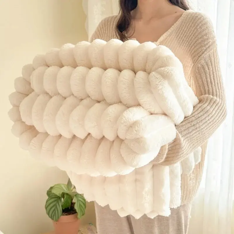 침대용 담요 1개 - 250GSM 부드럽고 따뜻한 플러피 담요, 겨울 낮잠/수면용 장식용 줄무늬 담요 - AliExpress 15