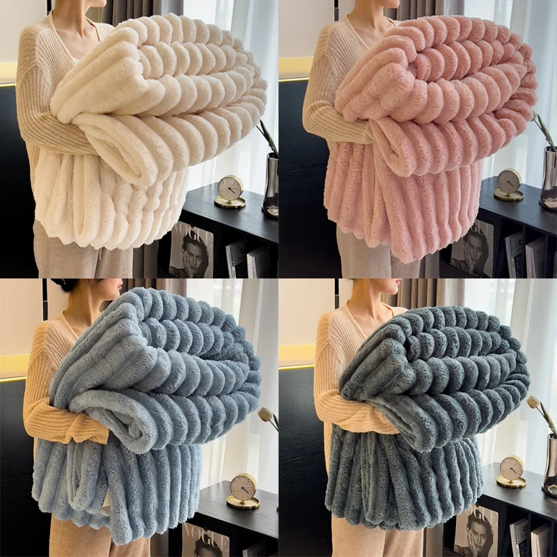 침대용 담요 1개 - 250GSM 부드럽고 따뜻한 플러피 담요, 겨울 낮잠/수면용 장식용 줄무늬 담요 - AliExpress 15
