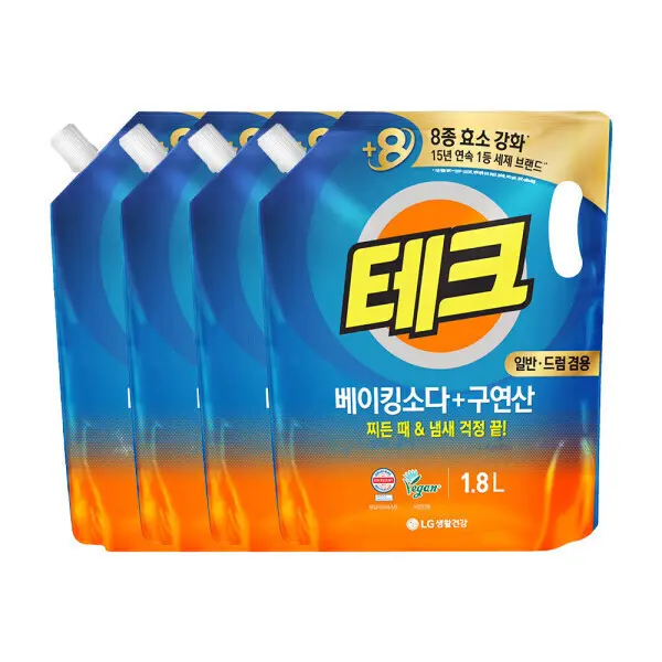 [테크]테크 베이킹소다+구연산 액체세제 일반/드럼 겸용 1.8L 4개 (쿠폰가 16,900원/무료)