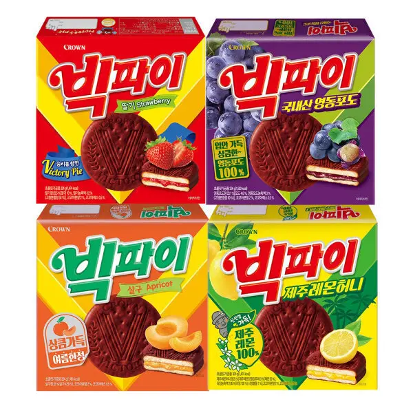 [빅파이](옵션선택) 크라운제과 빅파이 324g 4개 골라담기 (딸기/제주레몬허니/살구/영동포도) (쿠폰가 14,910원/무료)