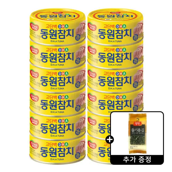 동원 DHA 참치 150g 원터치 12캔 + 양반김 모양 포켓 물티슈 1개 증정