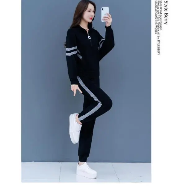 원픽 여성 가을옷 빅사이즈 긴팔 반하이넥 맨투맨 트레이닝 투피스 캐주얼 세트 봄
