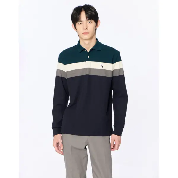 25FW 스테디셀러 네이비 로고자수 면 긴팔카라티셔츠 WHTS5C331N2