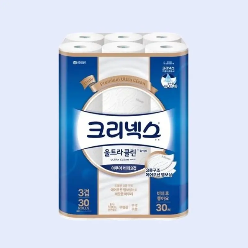 크리넥스 3겹 울트라클린 화이트 비데 30M-30롤