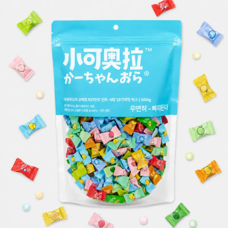 (최대25%) 총 500g 샤오커오라 정품 무설탕 비타민 대용량 민트캔디 12가지맛 혼합 입가심사탕 건강간식
