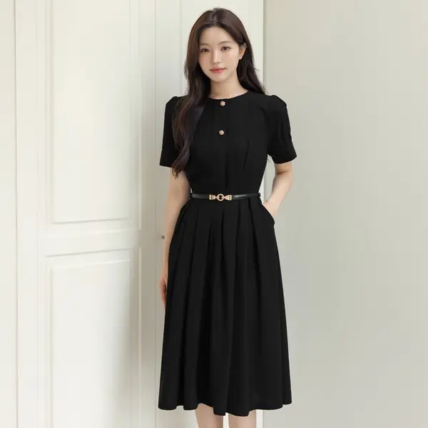 XXL까지) 베레인 골드버튼 벨트 플레어 원피스 여름 하객룩 오피스룩 데이트룩 격식룩 빅사이즈 (쿠폰가 59,720원/무료)