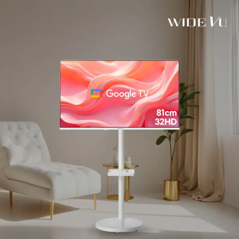 와이드무빙뷰 화이트에디션 81cm(32인치) 구글 HD 스마트TV 클래식 이동식스탠드 중소바이미 삼탠바이미