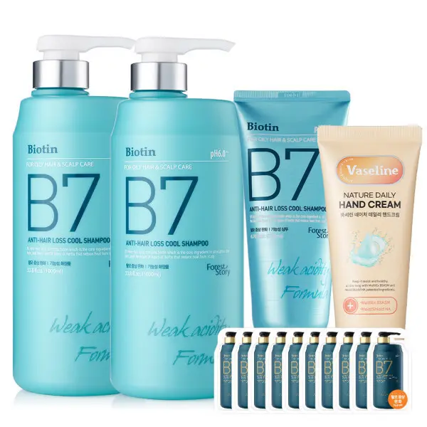 B7 약산성 쿨 탈모 샴푸 (월첫세일특가) 1000ml+1000ml+200ml+10매+핸드크림증정