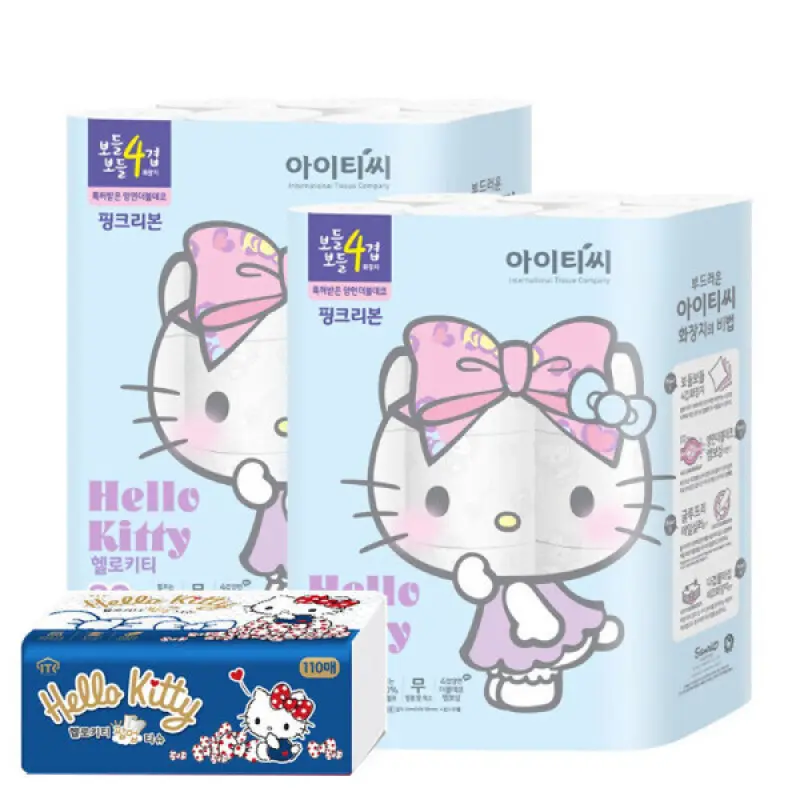 헬로키티 핑크리본 4겹 60롤+팝업티슈110매 화장지