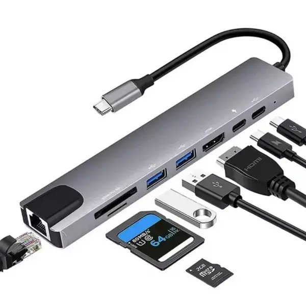 USB3.0 C타입 to 멀티허브 8in1 4K HDMI 미러링 듀얼 모니터 RJ45 랜카드 SD 카드리더기 PC 노트북 PD충전 (20,900원/무료)