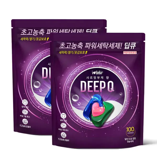 딥큐 3in1 샤르망부케 100개입+100개입 캡슐세제 실내건조 고농축 대용량 세탁 드럼세탁기 세제 (쿠폰가 14,900원/무료)