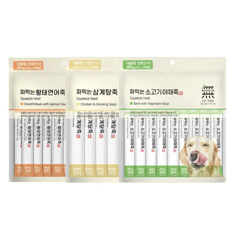 바우와우 강아지 무마진 기력회복 휴대용파우치 짜먹는 죽 35p 3종 set (삼계탕황태연어소고기야채)