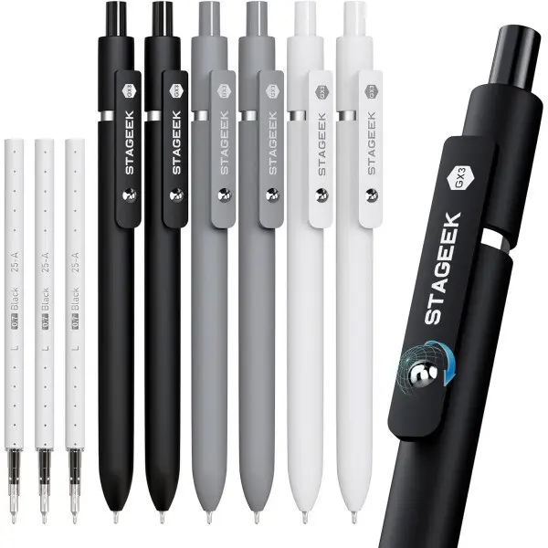 STAGEEK 스테이지크 젤 펜 6개입+리필3개 포함 GX3 0.7mm 블랙/그레이/화이트