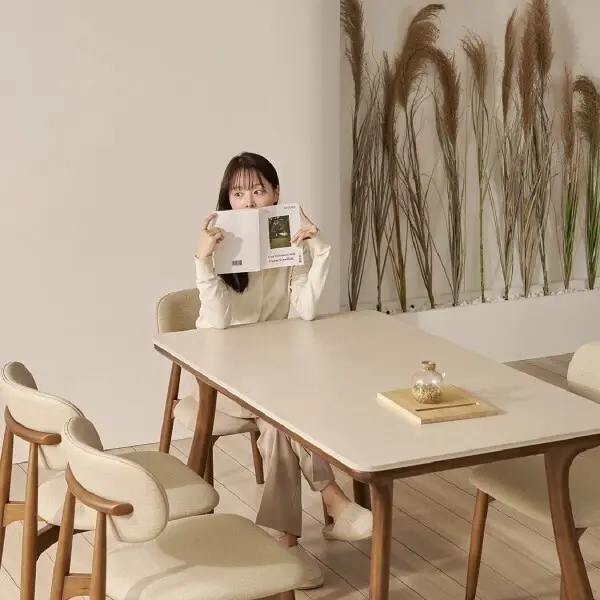 (한샘몰pick) 노르딕 원목 포세린 양면세라믹 1400 4인용 식탁세트 (의자4)