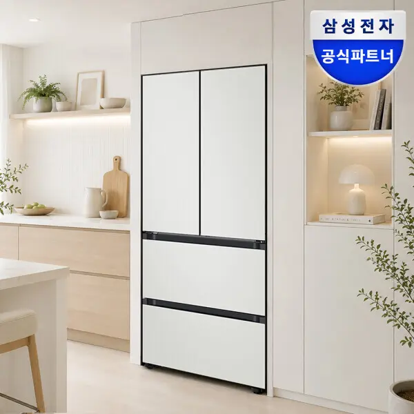최대혜택가189만)삼성 키친핏 김치냉장고 4도어 420L RK70F42M2A 코타화이트 가구장맞춤