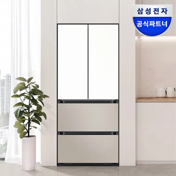 혜택가193만)삼성 키친핏 김치냉장고 4도어 420L RK70F42M2ZG 화이트+베이지 가구장맞춤