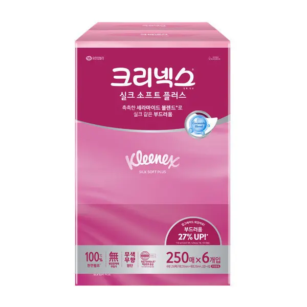 [크리넥스]크리넥스 실크소프트 250매 6입 천연펄프 미용티슈 각티슈 곽티슈 (쿠폰가 12,580원/무료)