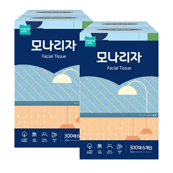 [모나리자]모나리자 미용티슈 300매 6입 2개 총12개 각티슈 (쿠폰가 17,890원/무료)