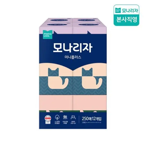 SSG 모나리자 미니플러스 미용티슈 250매x12입 각티슈 곽티슈 갑티슈