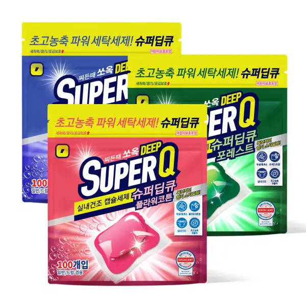 (100개입+100개입) 슈퍼딥큐 캡슐세제 3종 택1 (오션브리즈/플라워코튼/포레스트) 실내건조 드럼세탁기 세제